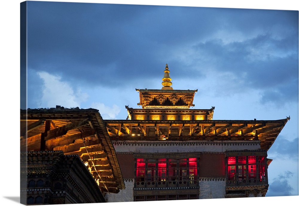 Asia, Bhutan, Thimpu. Tashichho Dzong roofline.