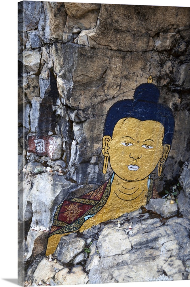 Asia, Bhutan, Trongsa. Rock Painting Scene from 'Travelers and Magicians' movie.
