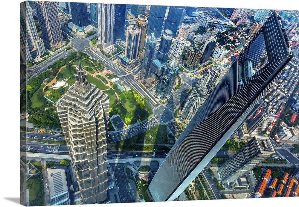 Looking Down on Black Shanghai World Financial Center SkyscraperJin Mao Tower Cityscape Liujiashui Financial District Shan...