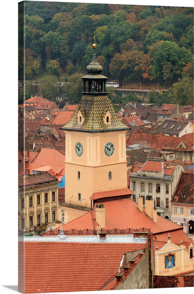 Brasov, Romania. Rooftops and city from hilltop.