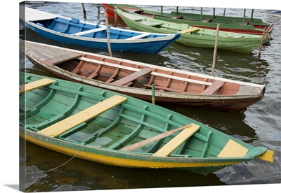 Brazil, Amazon, Alter Do Chao, colorful local wooden fishing boats