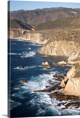 California, Big Sur, ragged and rough cliffs on Highway 1