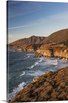 California, Central Coast, Big Sur Area, coastal view by Castle Rock, sunset