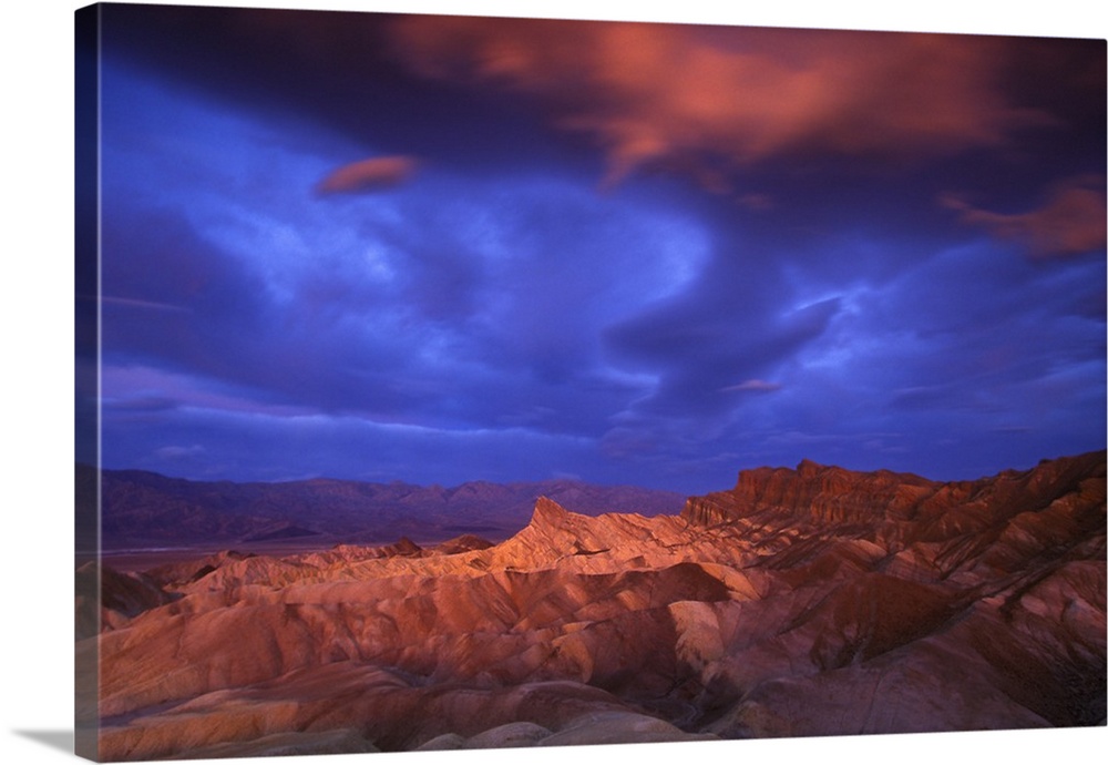 USA, California, Death Valley National Park. Dramatic sunrise at Zabriskie Point.