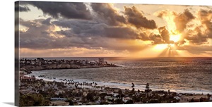 California, La Jolla, Panoramic view of La Jolla Shores and the village at sunset image thumbnail