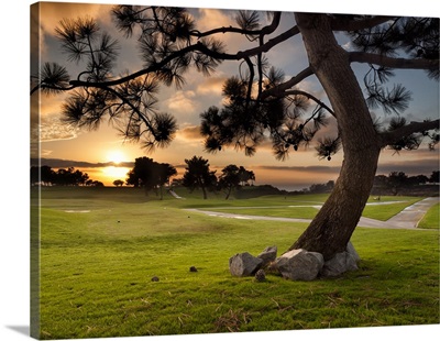 California, La Jolla, Sunset at Golf Course