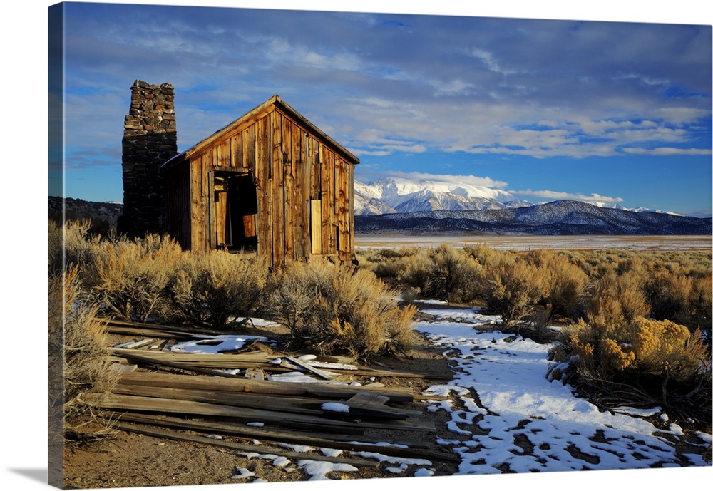 USA, California. Ruins of cowboy's cabin in Adobe Valley. Credit: Dennis Flaherty / Jaynes Gallery