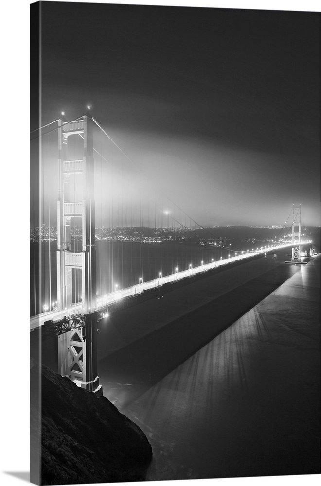 USA, California, San Francisco. Black and white of Golden Gate Bridge at night. Credit: Dennis Flaherty / Jaynes Gallery