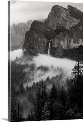 California. Yosemite National Park. granite outcropping , Bridal Veil Falls, and mist
