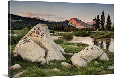 California, Yosemite National Park, Lembert Dome And Tuolumne River Landscape
