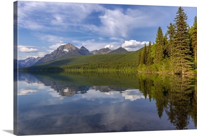Calm Reflection On Bowman Lake In Glacier National Park, Montana, USA