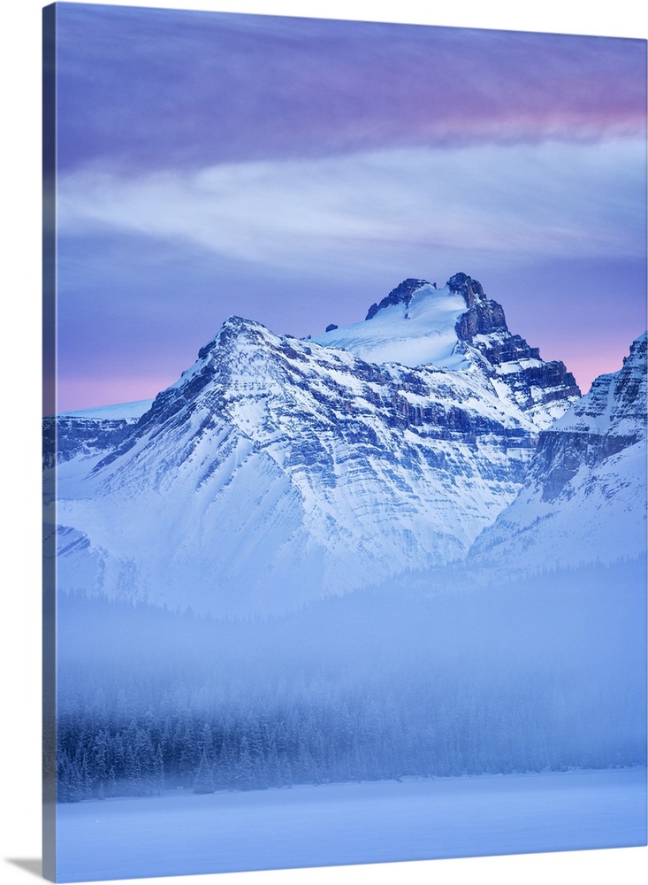 Canada, Alberta, Banff national park, dusk and fog at mount Hector and bow lake.