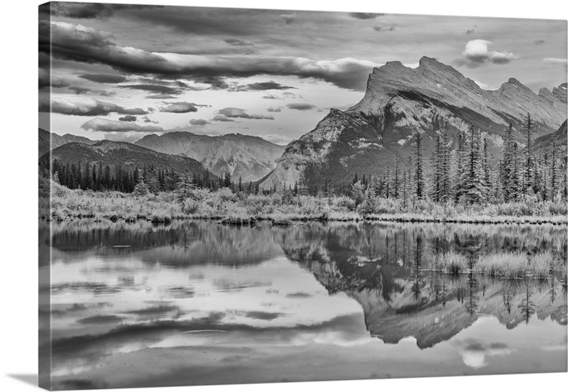 Canada, Alberta, Banff National Park, Mt. Rundle Reflected In ...