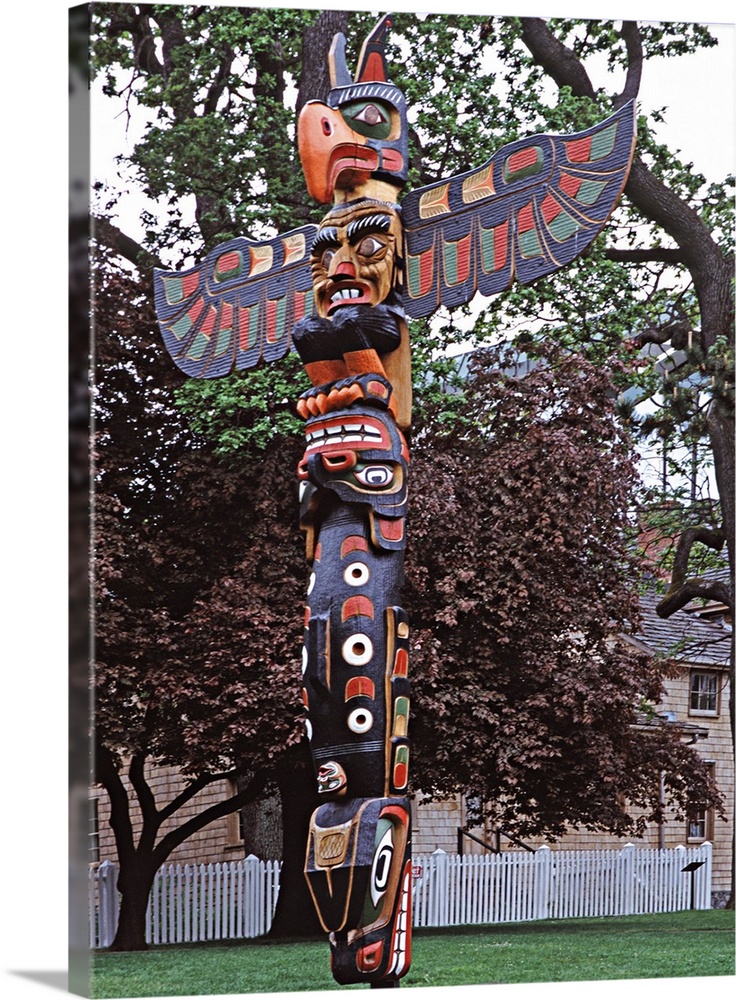 Canada, British Columbia, Vancouver Island, Victoria. A Kwakiutl totem pole near the Royal British Columbia Museum.