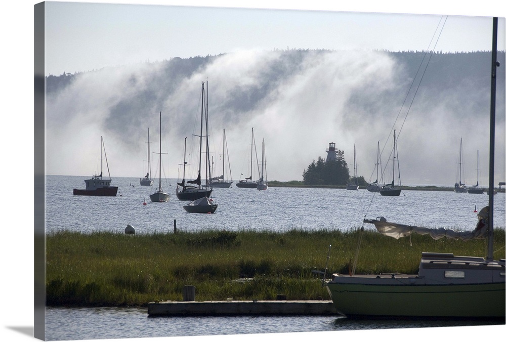 Canada, Nova Scotia, Cape Breton Island, Baddeck. Early morning fog.