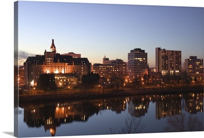 Canada, Saskatoon, City Skyline, Lit Up at Night