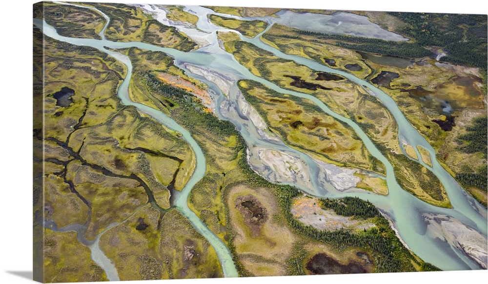 Canada, Yukon, Kluane National Park. Aerial of Dezadeash River.