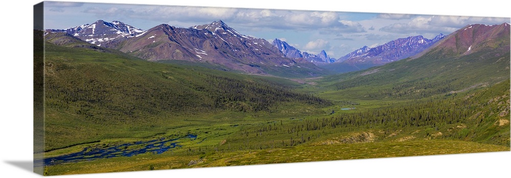 Canada, Yukon Territory. Panorama of Tombstone Range and North Klondike River.