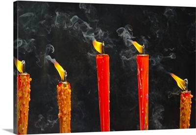 Candle Burning At Temple, Hanshan, Xinshi, Zhejiang Province, China