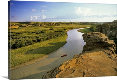 Canoeing on the Milk River at Writing on Stone Provincial Park in Alberta Canada