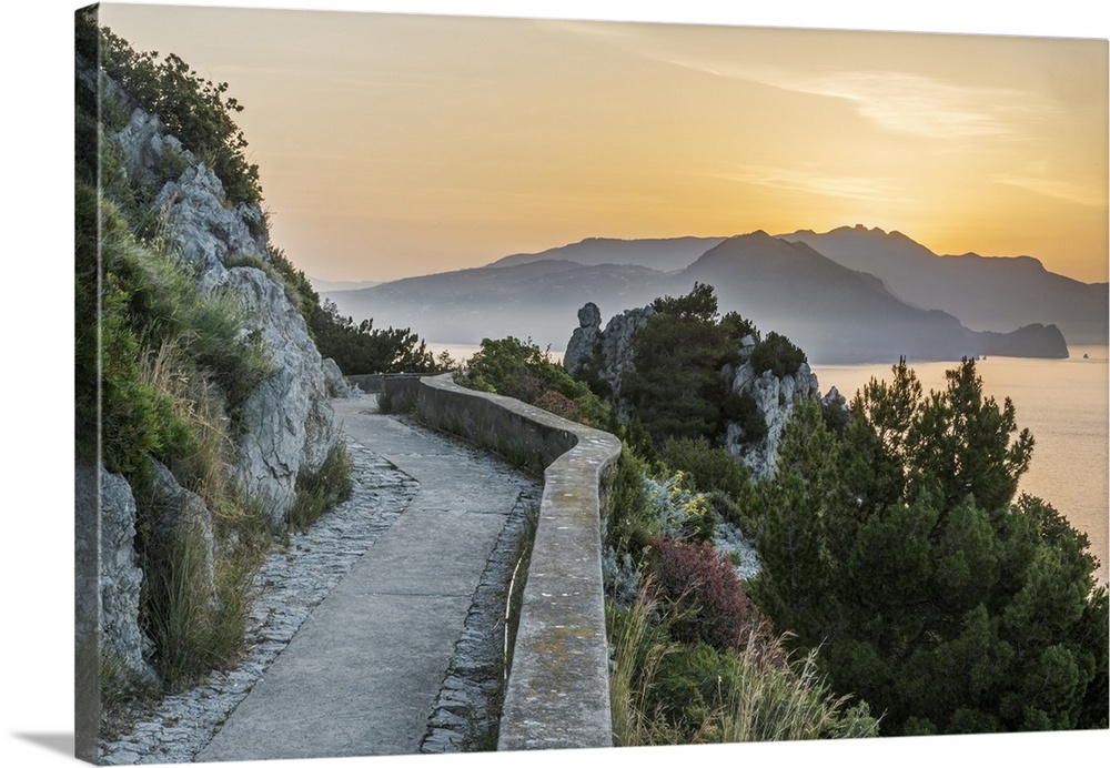 Europe, Italy, Isle of Capri, Sunrise Over the Sorrento Peninsula.