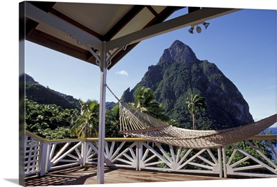 Caribbean, British West Indies, St. Lucia, The Pitons from Stonefield Estate