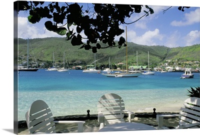 Caribbean, Grenadines, Bequia, Port Elizabeth. Beach chairs