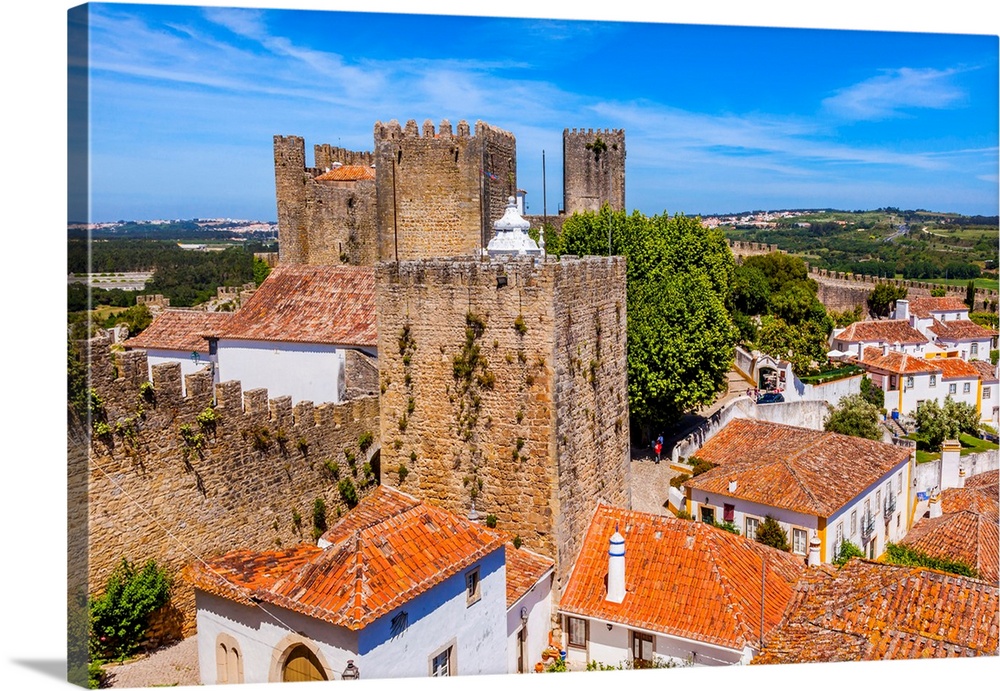 Castle Wals Turrets Towers Medieval Town Obidos Portugal. Castle and walls built in 11th century after town taken from the...
