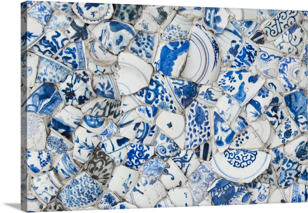 Ceiling decorated with blue and white chinaware in the Porcelain House (also known as China House), with chinaware cemente...