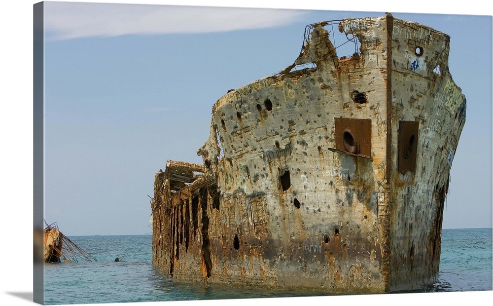 Cement ship wreck in Barnett Harbour, South Bimini, Bahamas Wall Art