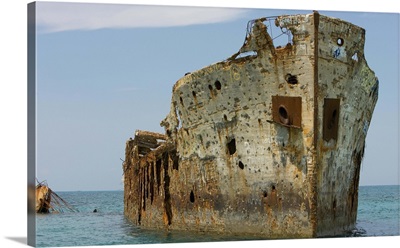 Cement ship wreck in Barnett Harbour, South Bimini, Bahamas