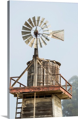 Central California Coast, Cayucos, Old Wooden Water Tower With Windmill For Pumping