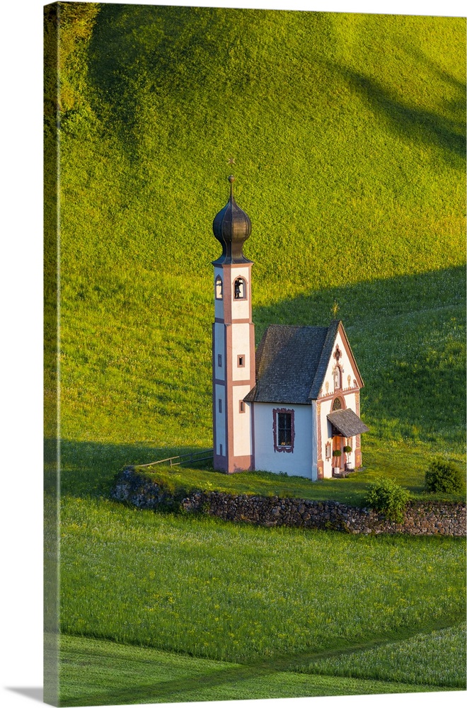Europe, Italy, Dolomites, Val di Funes. Chapel of St. Barbara in mountain valley. Credit: Jim Nilsen
