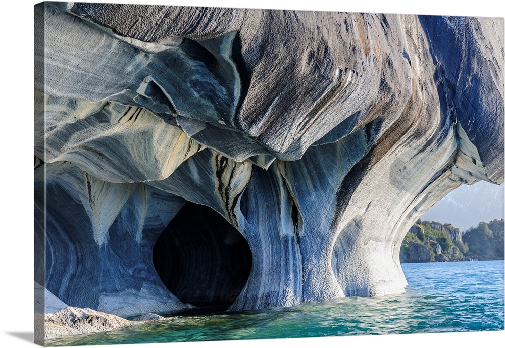 Chile, Aysen, Puerto Rio Tranquilo, Marble Chapel Natural Sanctuary. Limestone (marble) formations, that has been carved a...