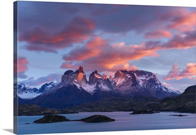 Chile, Torres Del Paine National Park, Sunrise Over The Horns (Cuernos Del Paine)