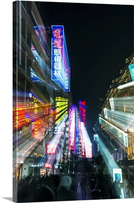 China, Shanghai, Nanjing Road, Neon Sign Blur