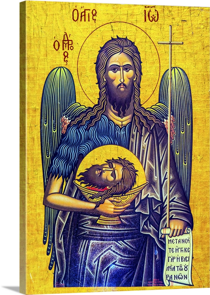 Christ Angel John the Baptist Head Golden Icon Saint George's Greek Orthodox Church Madaba Jordan. Church was created in t...
