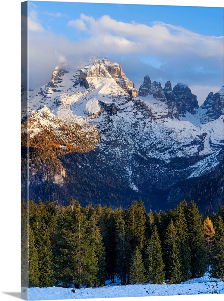 Cima Brenta. View of the Dolomiti di Brenta from Val Rendena in the Parco Naturale Adamello Brenta, part of UNESCO World H...