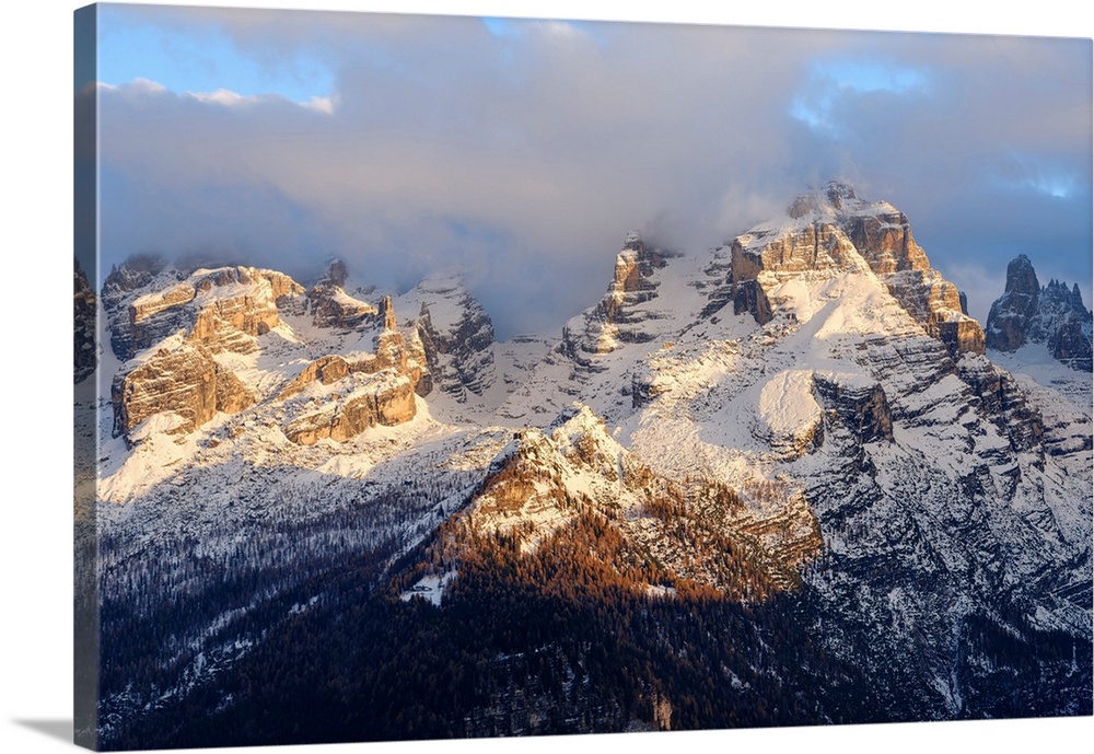 Cima Brenta. View of the Dolomiti di Brenta from Val Rendena in the Parco Naturale Adamello Brenta, part of UNESCO World H...