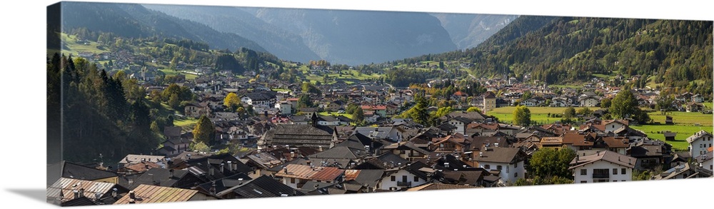 City View Of Tonadico In The Valley Of Primiero In The Dolomites Of Trentino, Italy