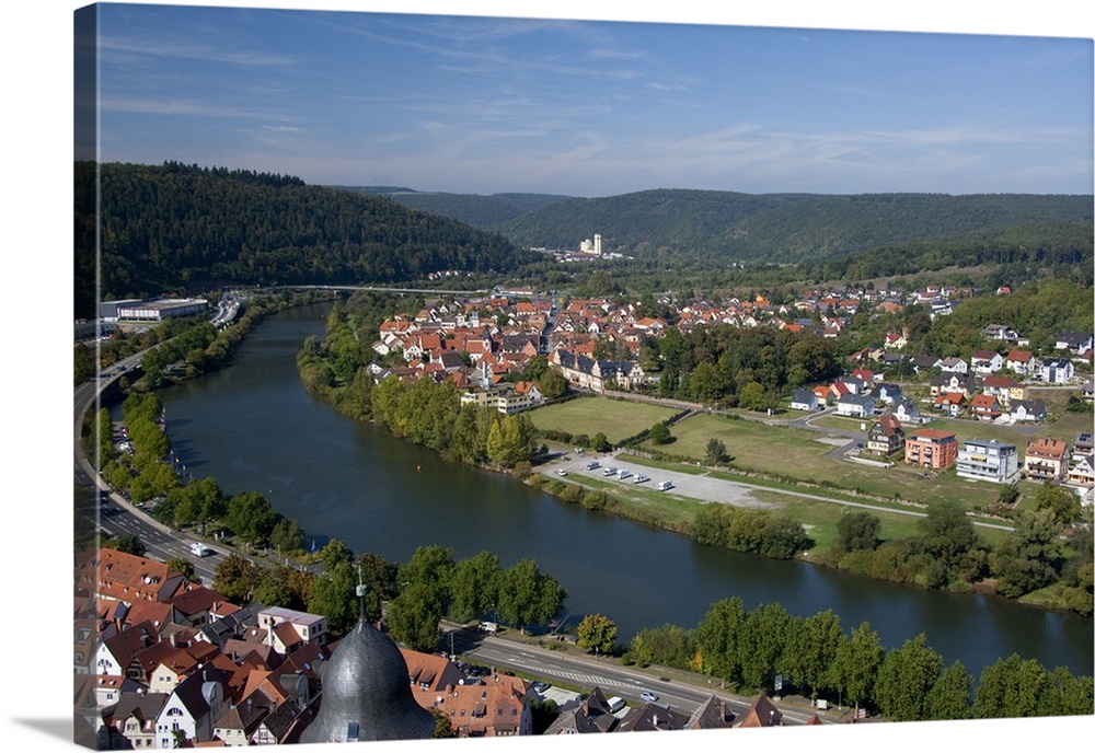 Cityscape with confluence of Tauber and Main River, Baden-Wurttemberg, Germany