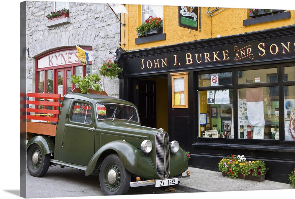 Clonbur, Ireland. An old truck sits outside John Burke's, a well-known restaurant.