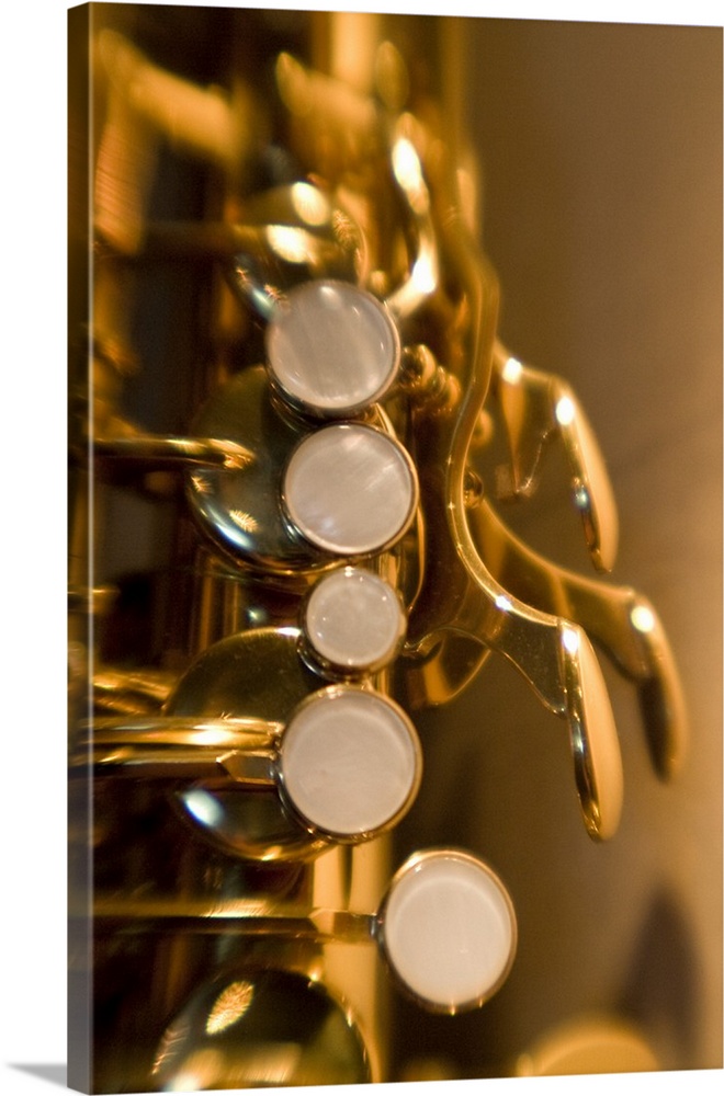 Oceania, French Polynesia. Close-up of saxophone used in band.