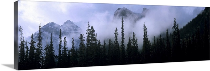 Clouds Around Mountain Peaks Above Lake Louise Junction, Banff National 