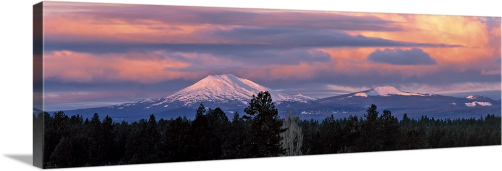 Clouds take sunrise colors above Mt Bachelor in Cascades Range Wall Art, Canvas Framed Prints, Wall Peels | Great Big Canvas