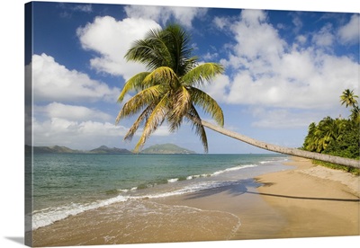 Coconut Grove Beach at Cades Bay, with St. Kitts on horizon, Caribbean