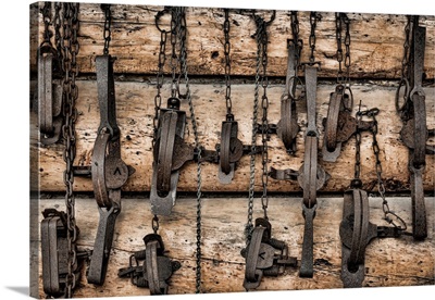 Collection Of Old Traps Hang On Log Cabin Wall, Alaska
