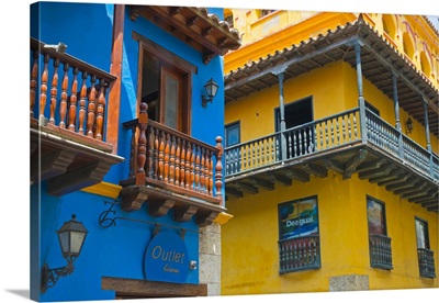 Colonial Houses In The Old Town, Cartagena, Bolivar Department, Colombia