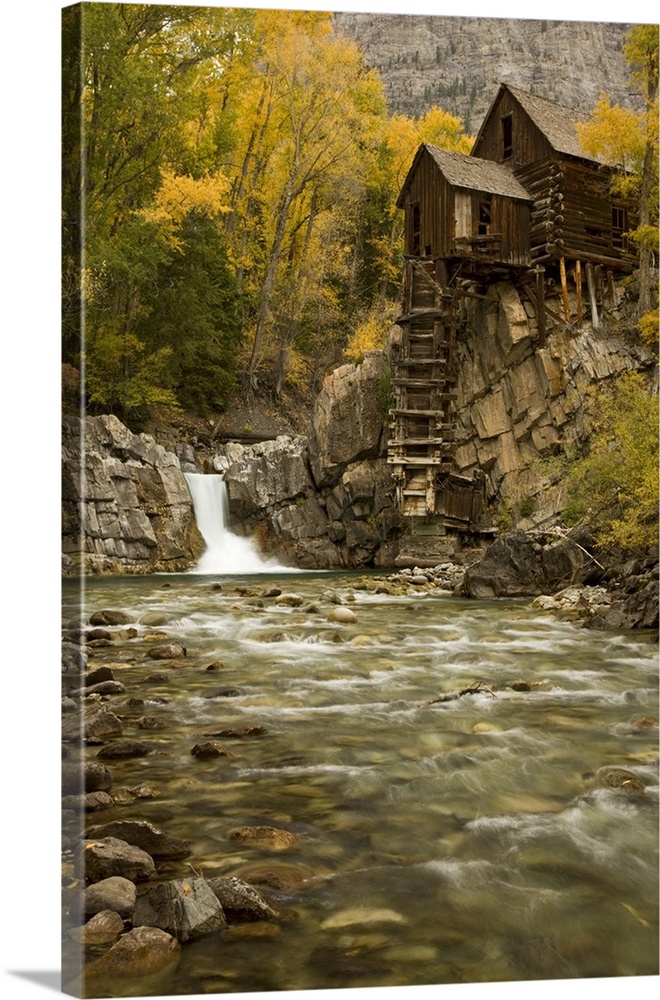 USA, Colorado, Gunnison National Forest. The abandoned Wildhorse Mill on the Crystal River used for gold mining.