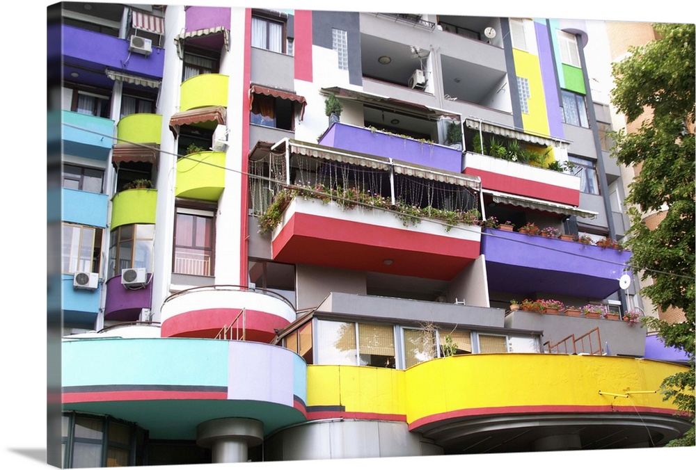 Detail with balconies of A very colourful building. Street scene from the part of the city called The Block that used to b...